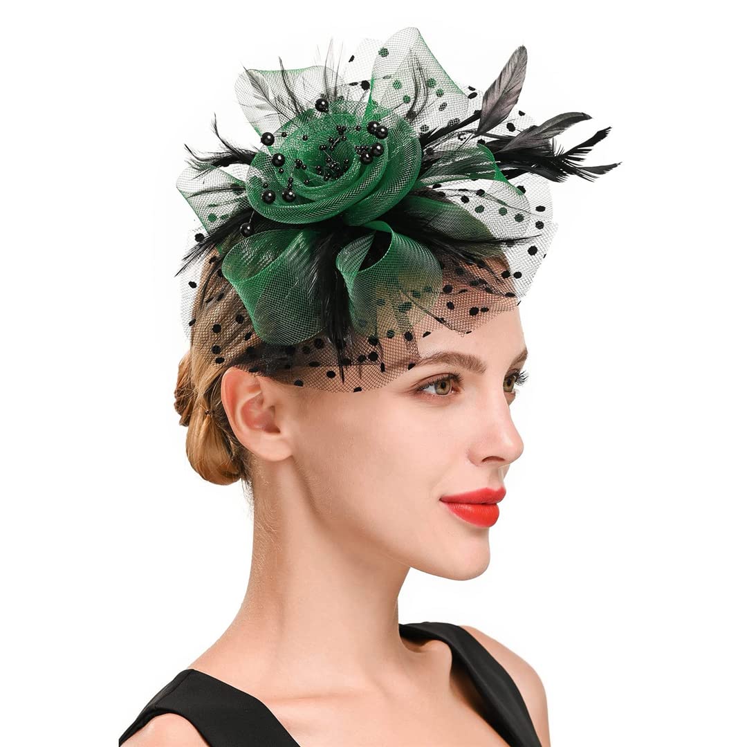 FBHappiness Fascinators Women Flower Mesh Ribbons Feathers Hat Headpiece Or A Clip Cocktail Tea Party Headwear ，Cocktail Hats