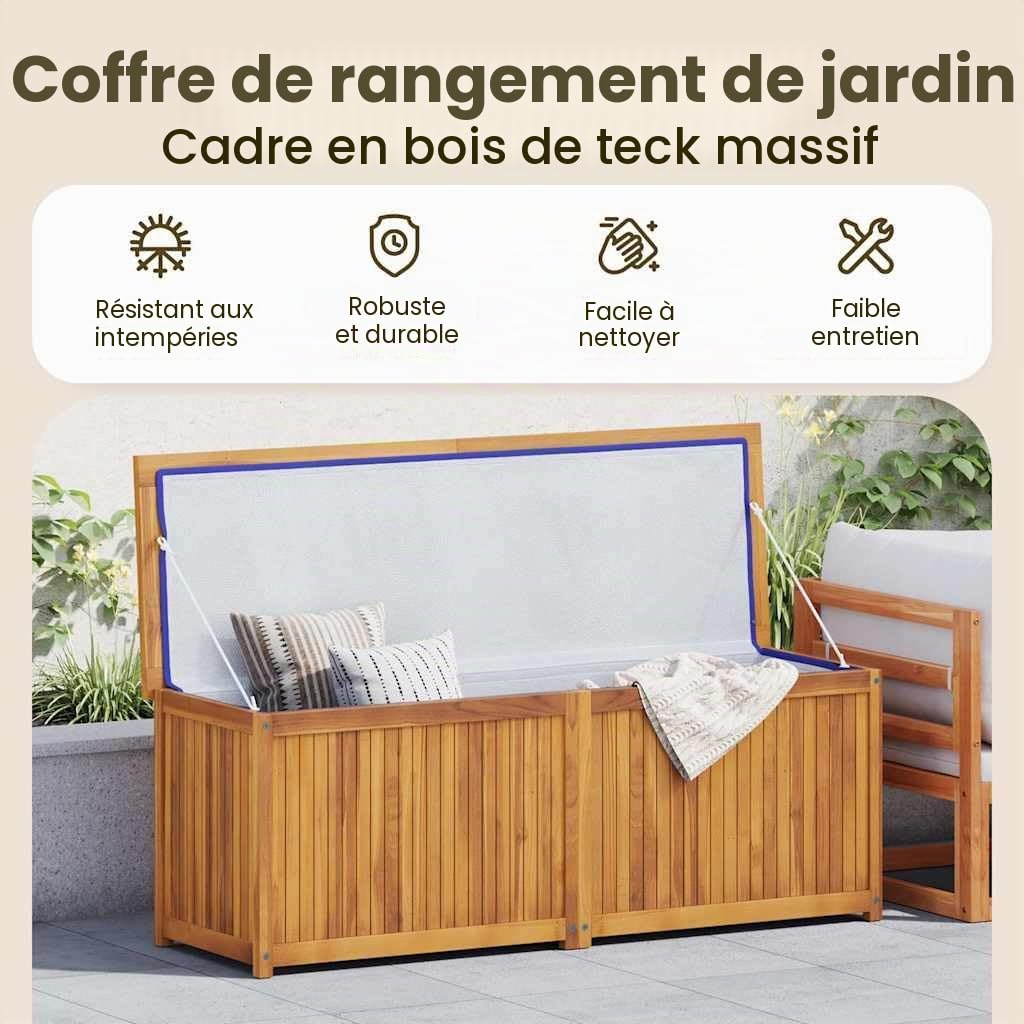 vidaXL Boîte de Jardin, Coffre de Stockage, Outils de Jardinage, Organisateur de Terrasse Patio Arrière-Cour Extérieur, Bois Massif de Teck