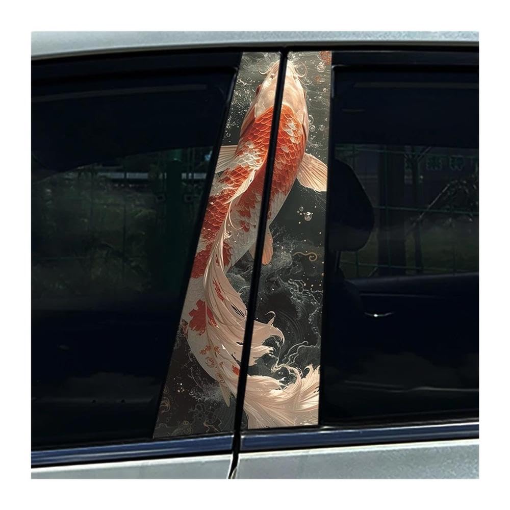 Body Parts 2PCS Auto Center Column Decals Graffiti Koi Carp Tiger Dragon Car B Pillar Sticker Waterproof(J)