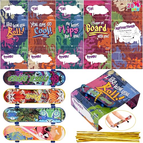 JOYIN 28 Pcs Valentine Finger Skateboards with Cards