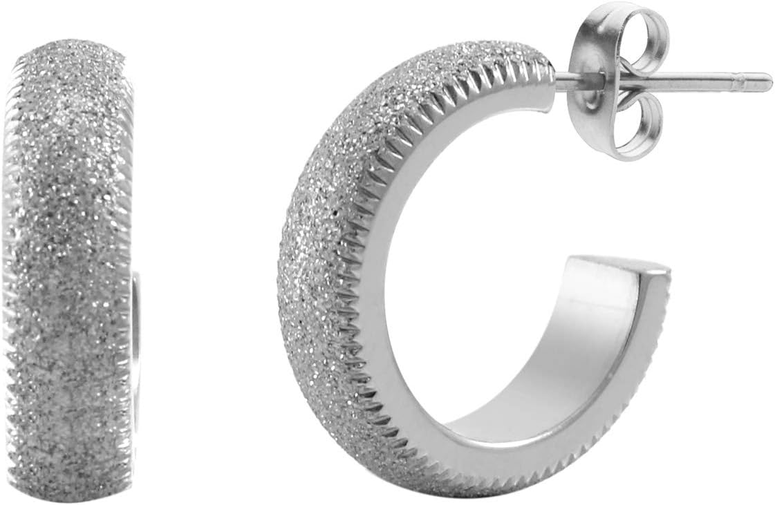 555Jewelry Stainless Steel Sparkly Huggie Open Hoop Earrings for Women & Ladies