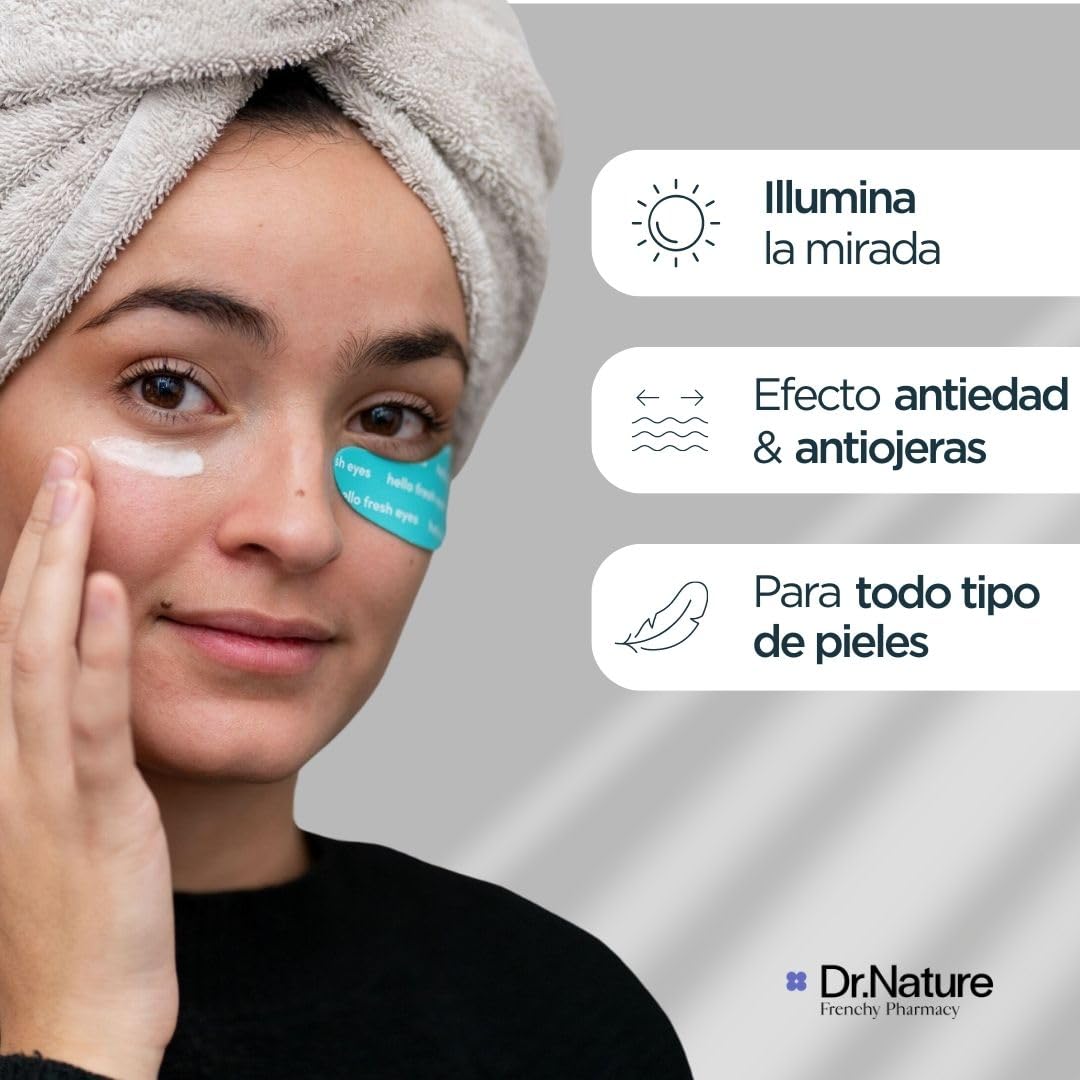 Parches Ojos Antiojeras Ácido Hialuronico - Crema Contorno de Ojos Antiarrugas + 2 Parches para Bolsas y Ojeras Reutilizables - Crema Ácido Hialuronico con Cafeina y Eye Patches
