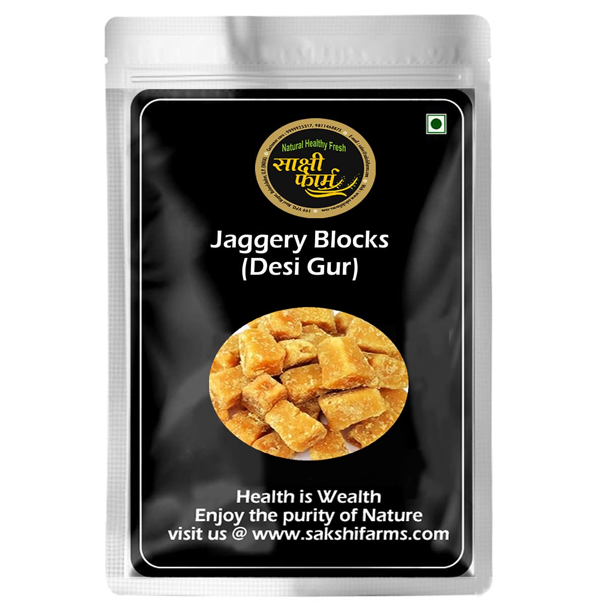 Sakshi Farms Organic Sugarcane Jaggery Blocks, (गुड़) Desi Gud 900g | Vedic Method | Premium & Traditional Gud| Immunity Booster