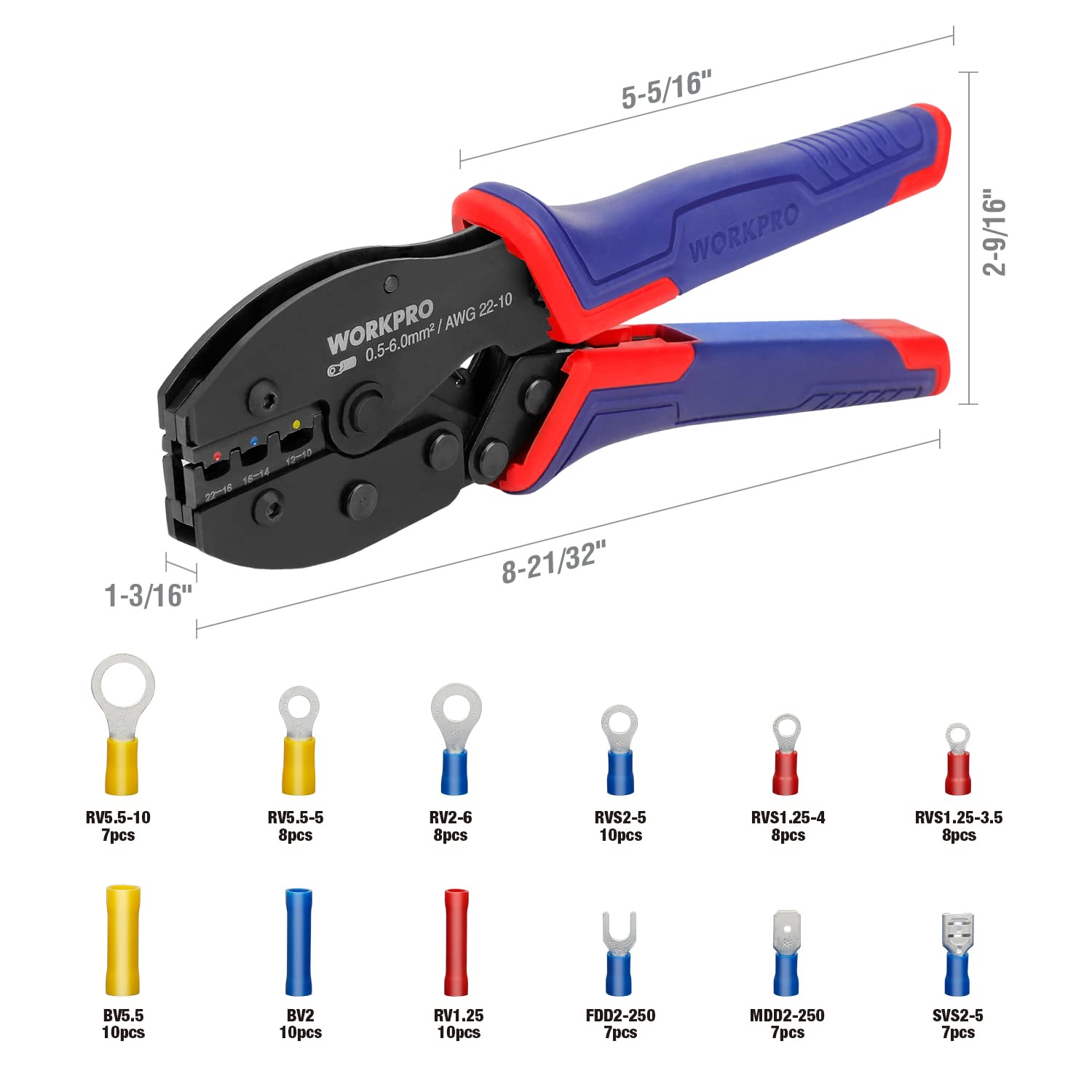 WORKPRO Crimping Tool Kit, Ratcheting Insulated Terminal Crimper for 22