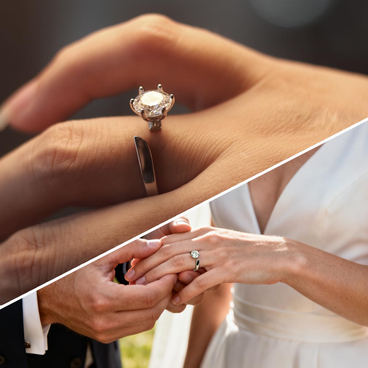FEIKFEIZ Anillo de moissanita para mujer, diamante cultivado en laboratorio de 1-2CT, plata 925 bañada en oro blanco de 18K, anillo ajustable, anillo de compromiso.