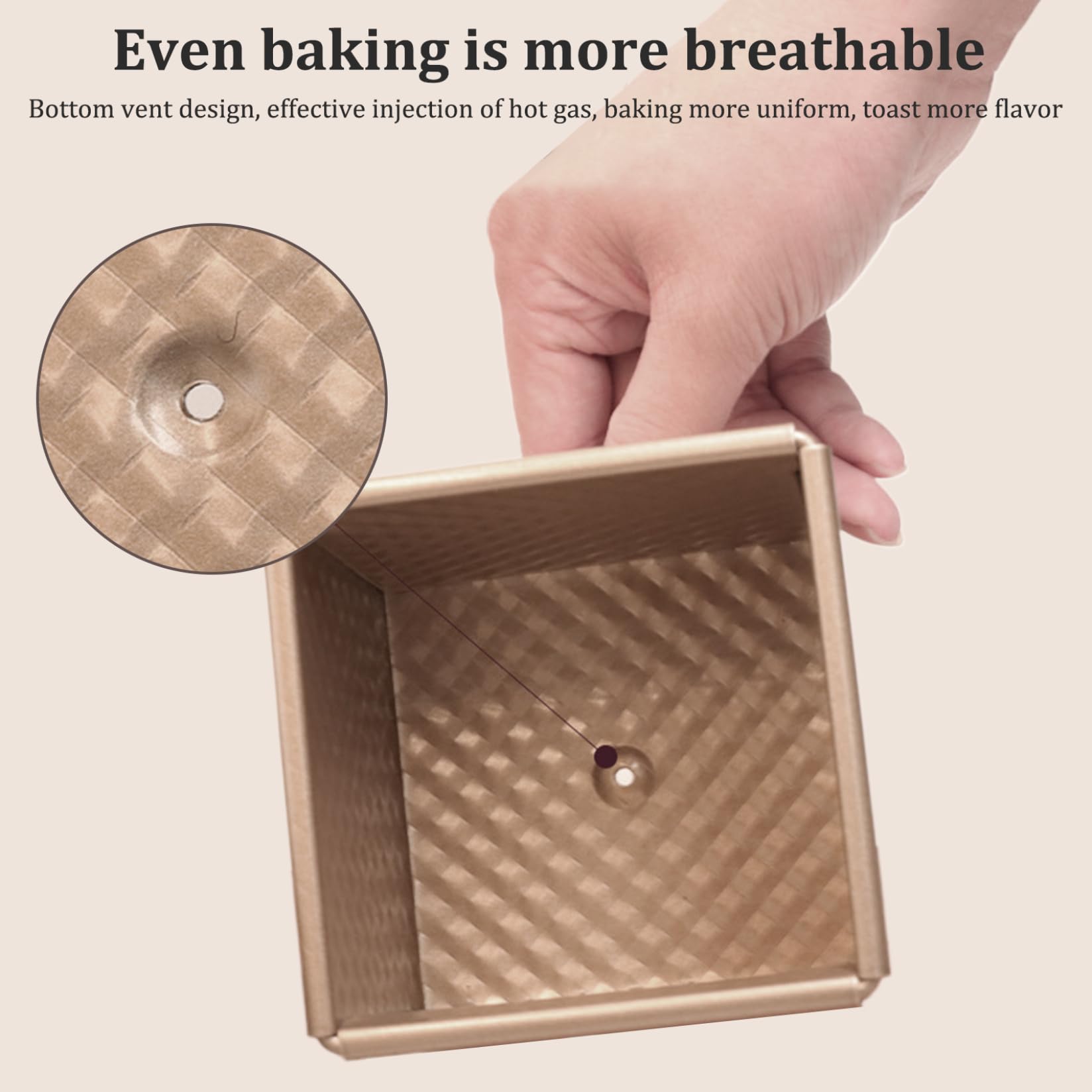 Pullman Molde para pan con tapa, 4 moldes para pan en forma de cubo, antiadherente, para hornear , mini moldes corrugados de 2, 4 x 2, pulgadas con orificios de ventilación inferiores, caja de..