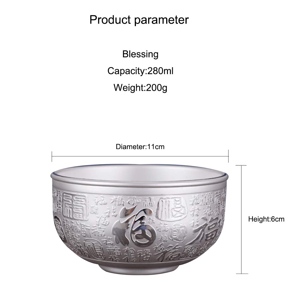Bols à Grains en Argent Sterling, Bols à salades, Bols à Soupe, Bols de Riz, Bols de pâtes, Bols de Desserts, Bols de Fruits, Vaisselle en Argent de qualité Alimentaire,Blessing 280ML