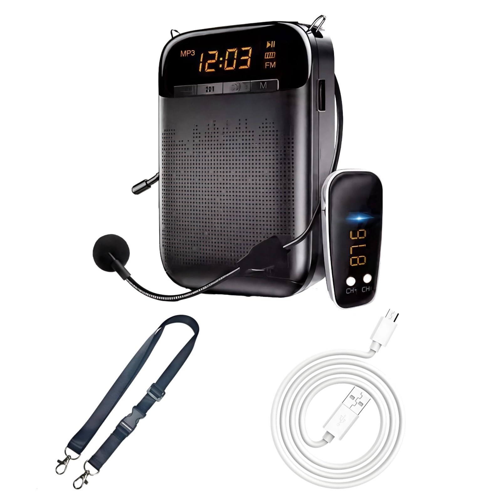 Amplificatore vocale wireless e cablato per insegnanti, 5.0, batteria 12 ore, copertura 1000 mq, microfono portatile, disponibile in nero/oro