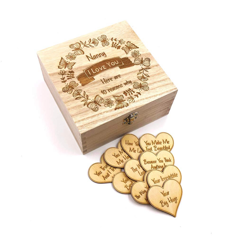 ukgiftstoreonline Nanny Gift 10 reasons why I Love you Wooden Box and Hearts