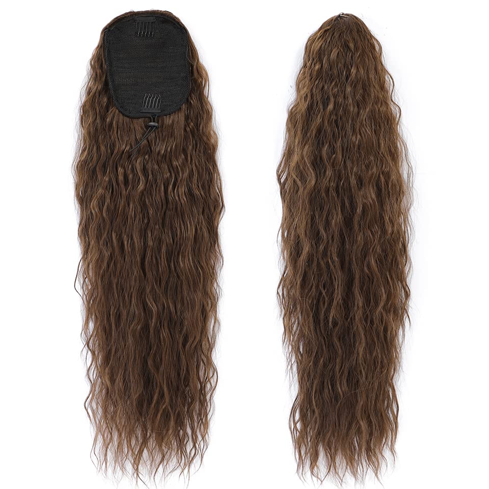 Miniatura 2 de megicaebeauty - Extensiones de cabello sintético rizado con cordón ondulado (marrón)