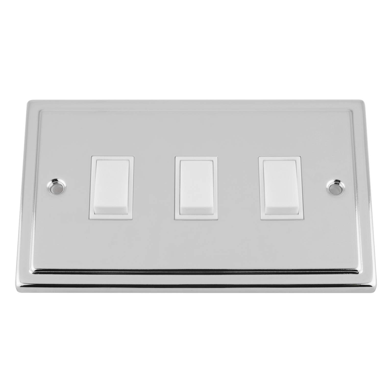 A5 Products White Trimline Polished Chrome Switch 3 Gang Insert Plastic Rocker Switch (Double Plate)