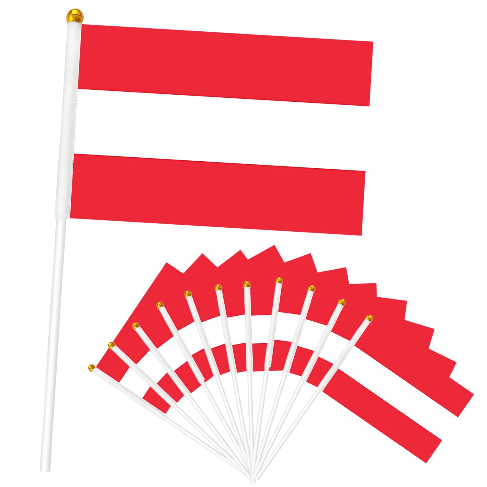 12pcs Austria Hand Flags on Sticks, Small Austrian Flags for Party Decorations, Double Sided Handheld Flags with White Poles for Sports Events, Garden and Celebrations โ image 1