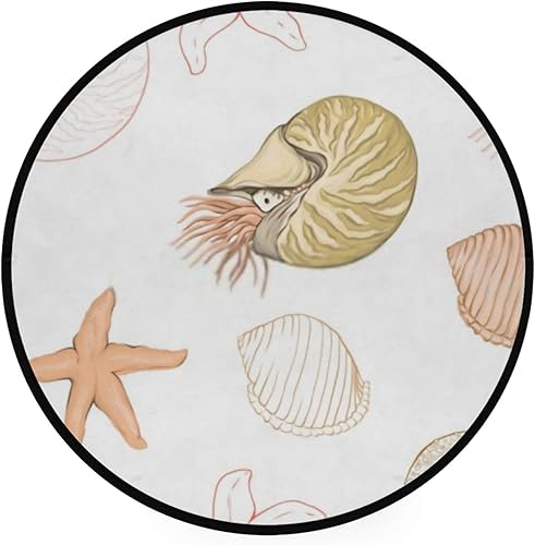 QAZPL Nuansexi - Alfombra redonda con diseño de estrellas de mar, conchas y conchas circulares blancas, tapete de área circular para guardería,