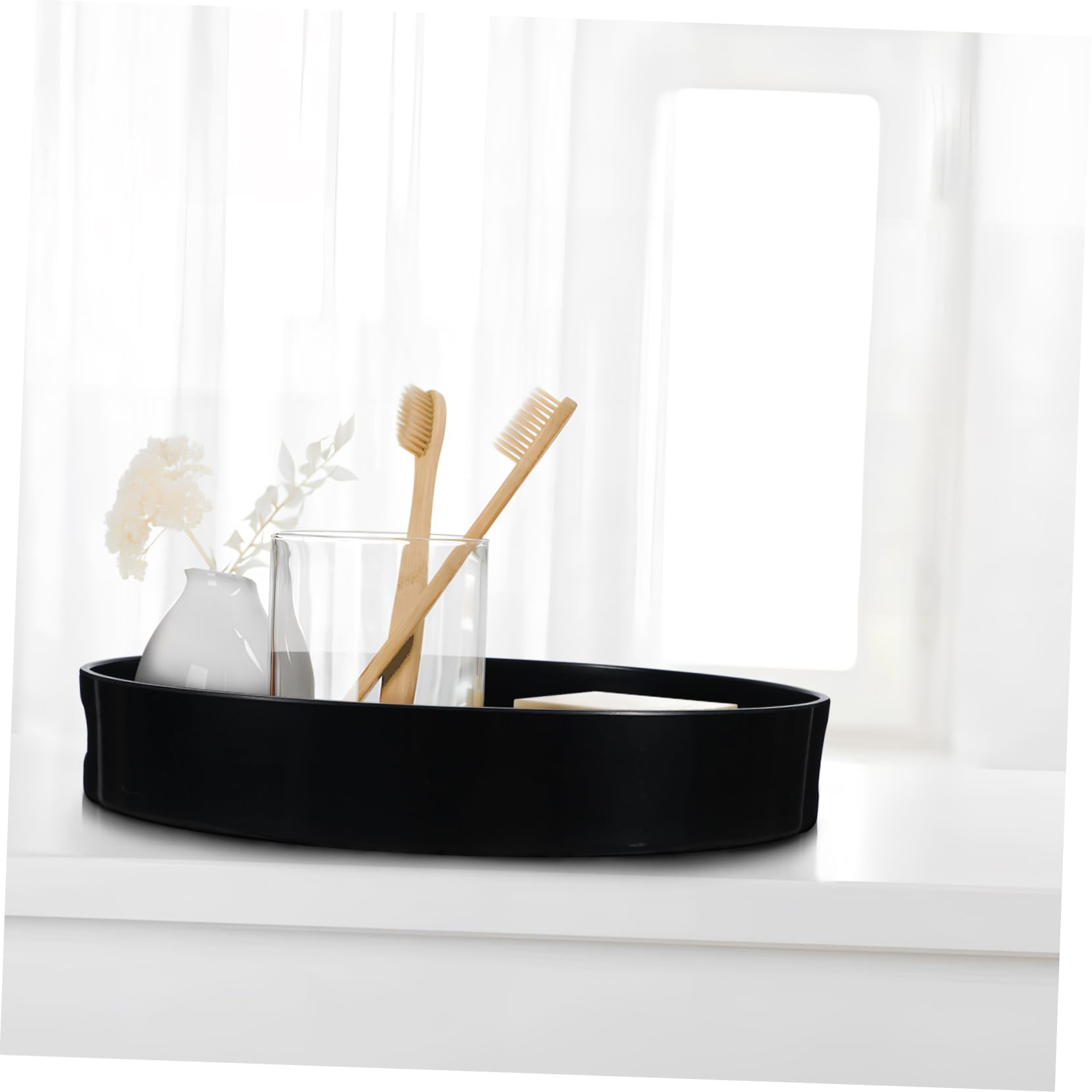 Bandeja Redonda Decorativa Mediana Negra con Asas de Plástico | Exhibir Objetos, Diseño Simple y Elegante, Fácil de Transportar, Uso Versátil en Hogar