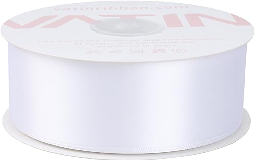 Miniatura 4 de VATIN Cinta de satén blanco sólido de 1-12 pulgadas, cinta de tela artesanal de 50 yardas para envolver regalos, arreglos florales, decoración de