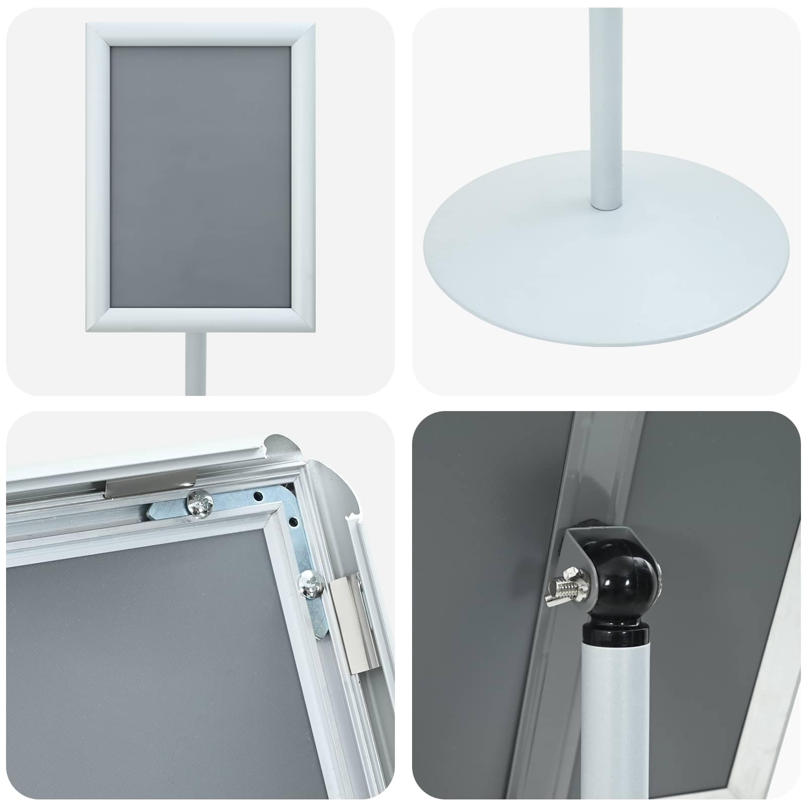Soporte para póster, plateado, 33 x 33 x 126 cm, PVC, acero ajustable, para interior y exterior, expositor