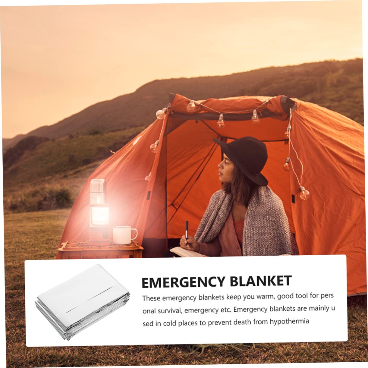 Mikikit Outdoor Camping Blanket Thermal Emergency Blanket Reflective Film First Aid Sun Protection Lightweight Compact for Hiking