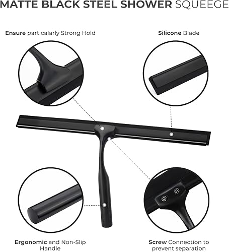 Miniatura 8 de Escobilla de goma para puerta de cristal de ducha con soporte, hoja de silicona de 10 pulgadas, mango cromado de acero inoxidable, para ventana de