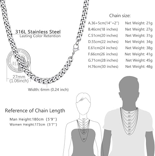 Miniatura 3 de PROSTEEL Trendy Cuban Chain Necklace, Solid & Sturdy, SilverGoldBlack Tone 316L Stainless Steel Chains, 3mm6mm9mm12mm, 14-30 inch, Come Gift Box