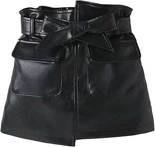 Little Girls Leather Skirts Ruffle Waist A-line Mini...