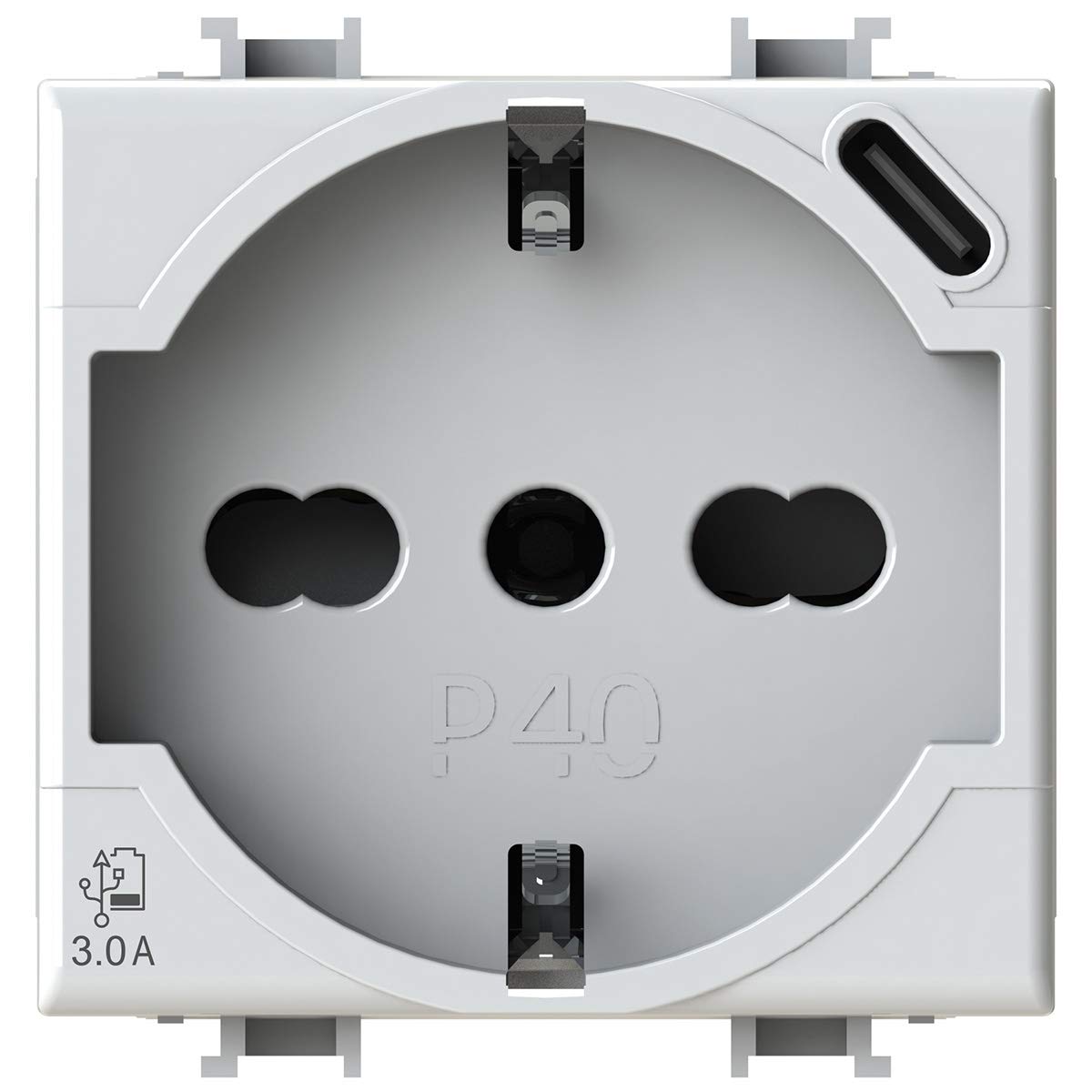 4Box Bianco P40 Usb 3.0, Schuko Socket With Usb-C, Compatible With Bticino Matix, White