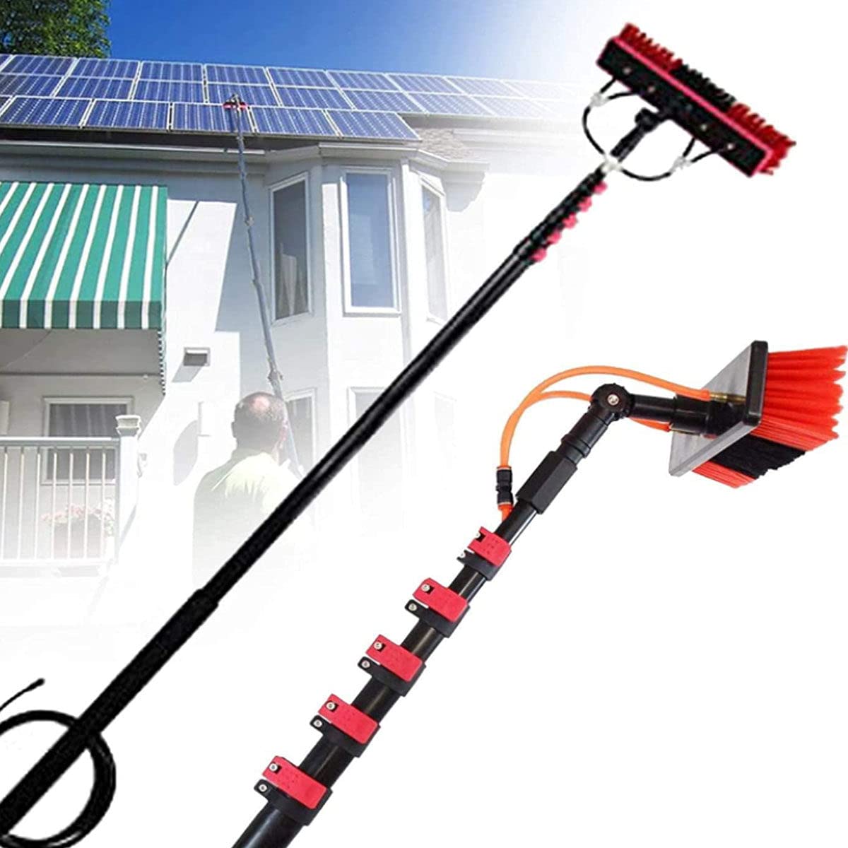 Aioneer Window Cleaning Pole, Window Cleaning Brush Equipment, Window Cleaner Kit, Water/Hose Fed Pole, Cleaning Photovoltaic And Solar Panels,24Ft/7.2M-24ft/7.2m