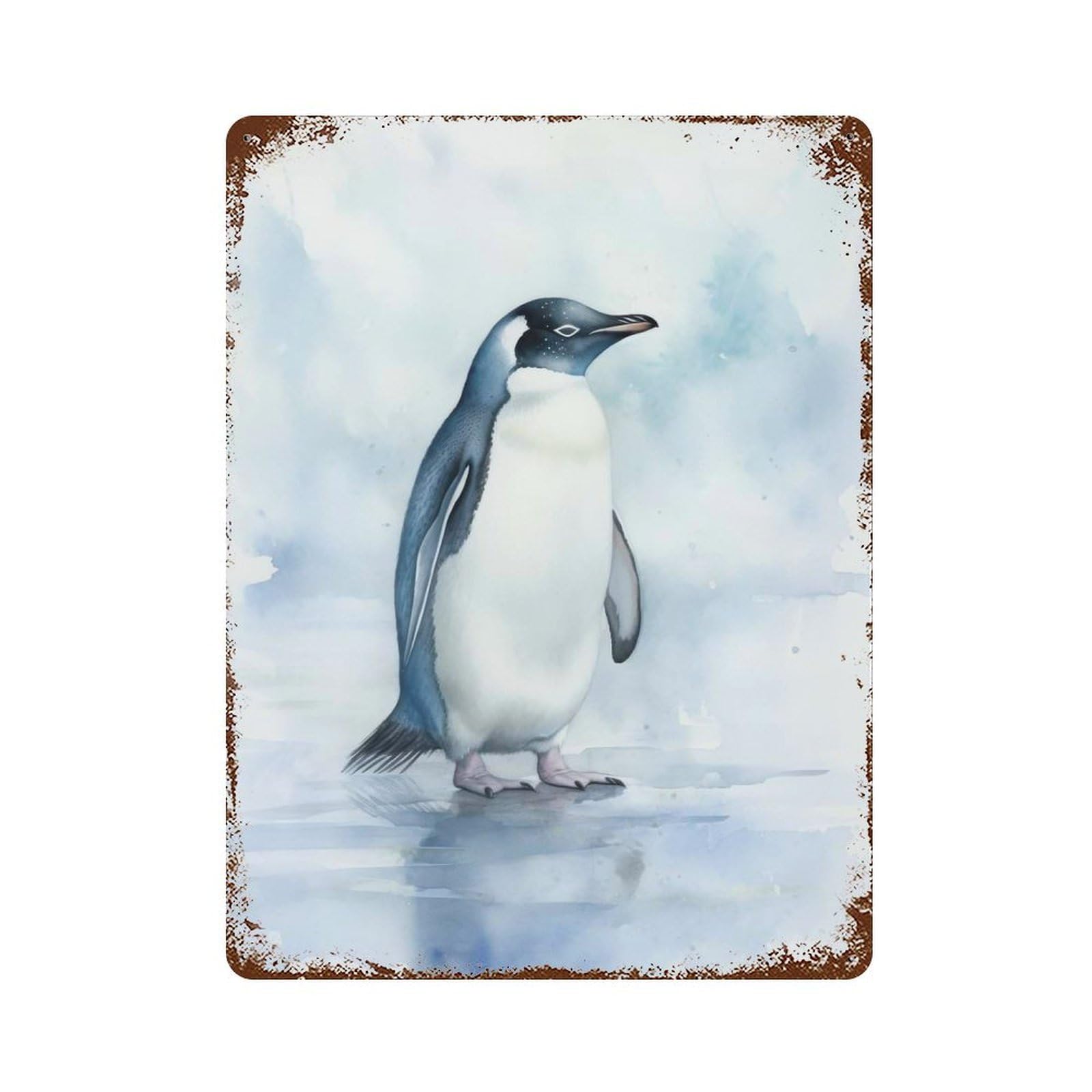 Garage Style Penguin Watercolor Weathered Tin Sign 15.7"x11.8", Classic Wall Plaque for Bar And Workshop
