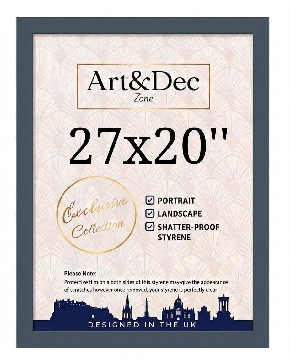 Art & Dec Zone® Modern Grey Picture Frame 27x20 Inch – MDF Wood Finish, High-Clarity Shatter-Proof Acrylic Cover for Posters and Artwork