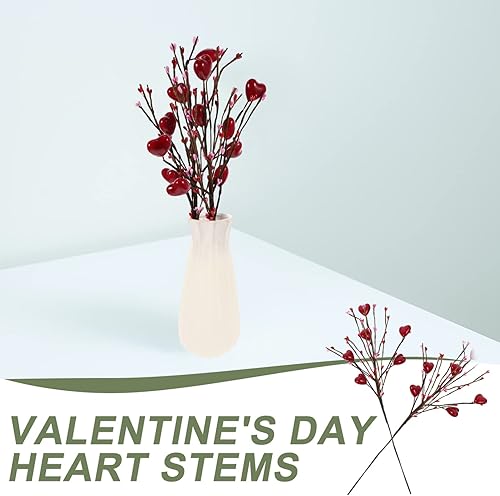 Miniatura 8 de ABOOFAN 2 tallos de flores artificiales de bayas rojas en forma de corazón tallos de cuentas artificiales de corazón para el día de San Valentín