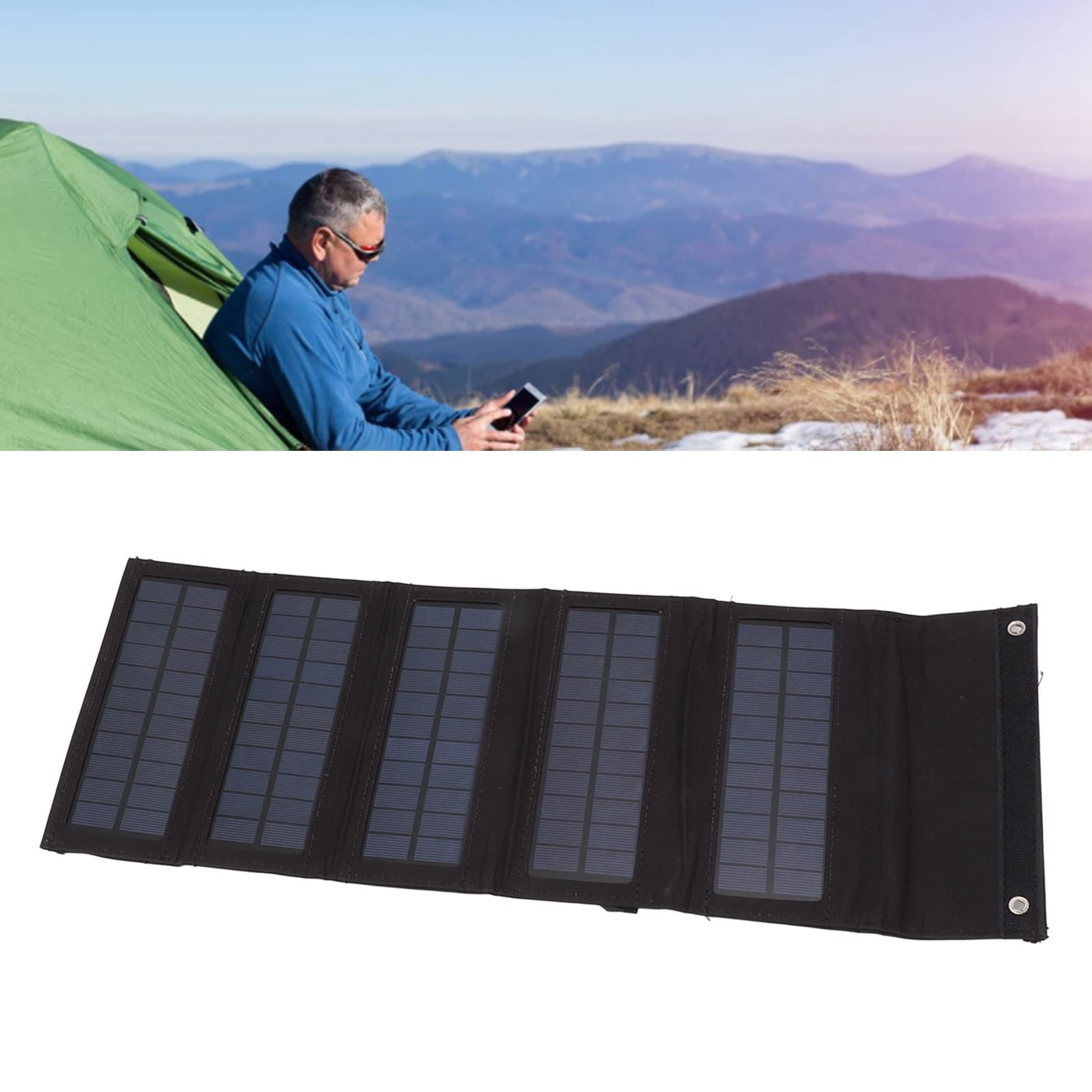 50W Portable Solar Panel Bag Monocrystalline Silicon 5 Folding Solar Panel Case for Outdoor Emergency (Black)