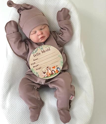 Miniatura 3 de Tarjeta redonda de anuncio de nacimiento de madera personalizada para bebé recién nacido, placa de madera con el nombre del bebé y detalle de