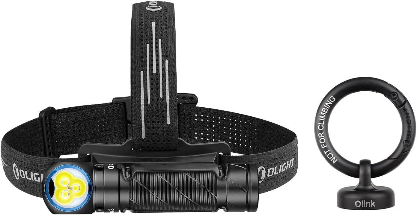 OLIGHT Perun 3 Rechargeable Headlamp Flashlight, 3000 Lumens LED Headlight with Red Light Bundle with OLINK Portable Magnetic Hook Compatible Flashlights