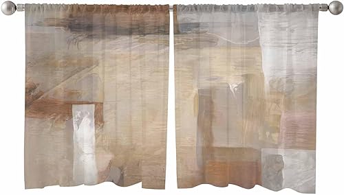 Miniatura 2 de AMZRicher Oil Modern Paintings - Cortinas traslúcidas abstractas de 54 pulgadas de largo, juego de 2 paneles de obras de arte geométricas, gris y
