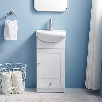 18" Small Bathroom Vanity, White Bathroom Vanity with Sink, Narrow Bathroom Vanity Cabinet Sink Set for Small Space, Modern Bathroom Vanities with 1 Door and 1 Drawer