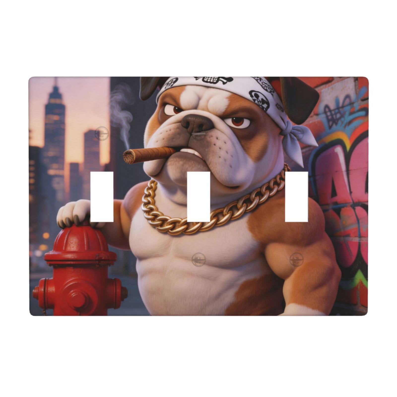 Cool Bulldog 3 Gang Switch Plate Cover-Unbreakable Polycarbonate Wall Plate, Heat Resistant Toggle Switch Decor for Home