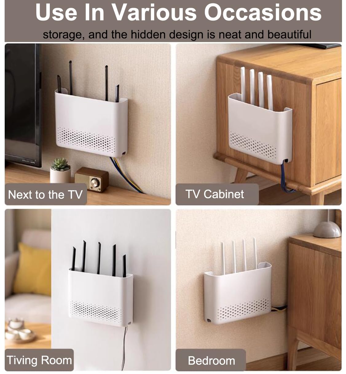 Caja Router Pared, Router Rack, Caja de Almacenamiento para Enrutador WiFi para Disimula el Router y Los Cables, para Sala de Estar de TV de Decoración del Hogar Blanco(Size:30x6x22cm)