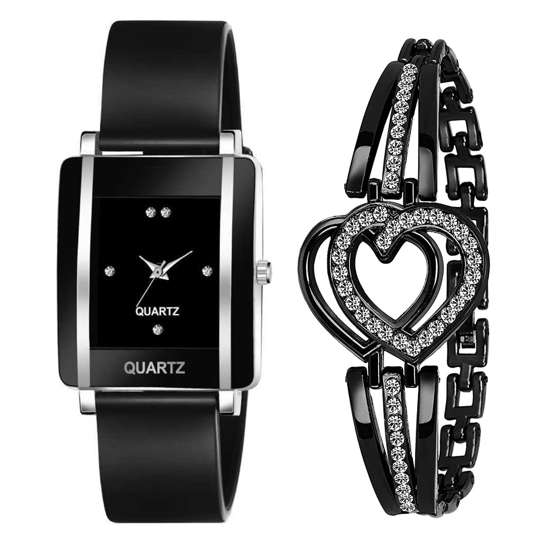 GOLDENIZE FASHION Analogue Black Stylish Unisex Watch with Gift Bracelet for Women or Girls and Watch for Girl or Women(Pack 0f 2) (B0B2LW2368) Amazon Price History, Amazon Price Tracker