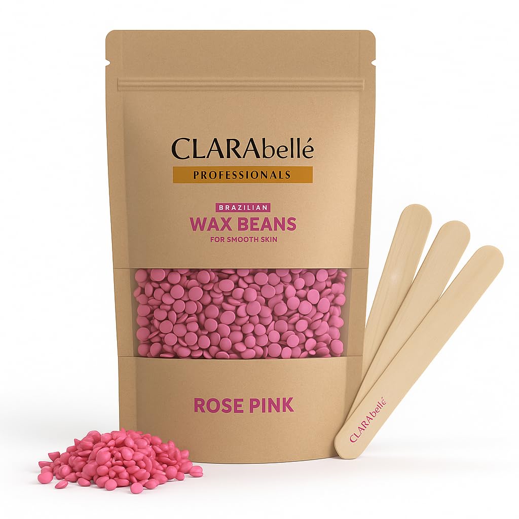 CLARAbelle Professional Rose Pink Hard Wax Beans for Women | Stripless & Painless Hair Removal | Upper Lips, Face, Arms, Legs, Bikini & Full Body | Coarse Hair | Smooth Skin (100g)