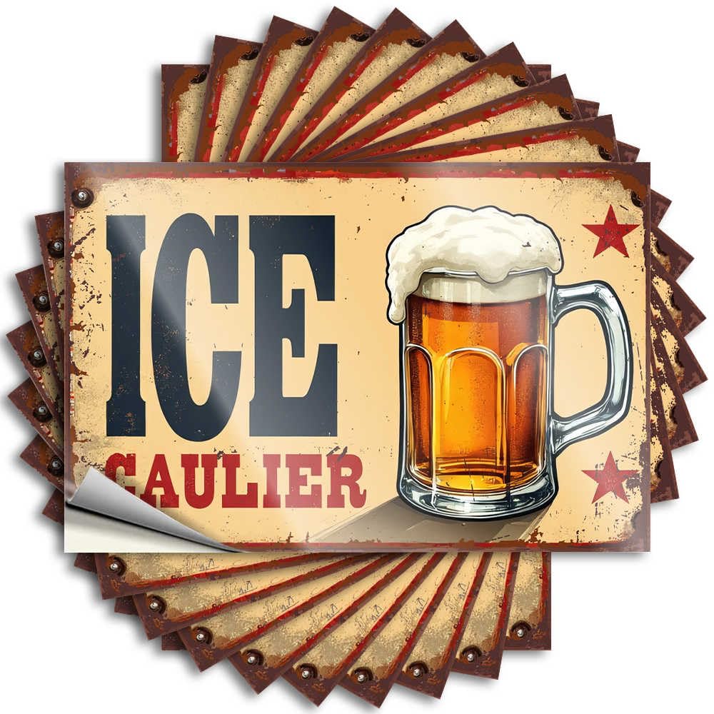 Fzfn Boys Colour Retro Room Decor Funny Sticker - Plush Winter Bumper Vintage Ice Caulier Beer Mug Sign With Frosty Pint Illustration(6X9cm)
