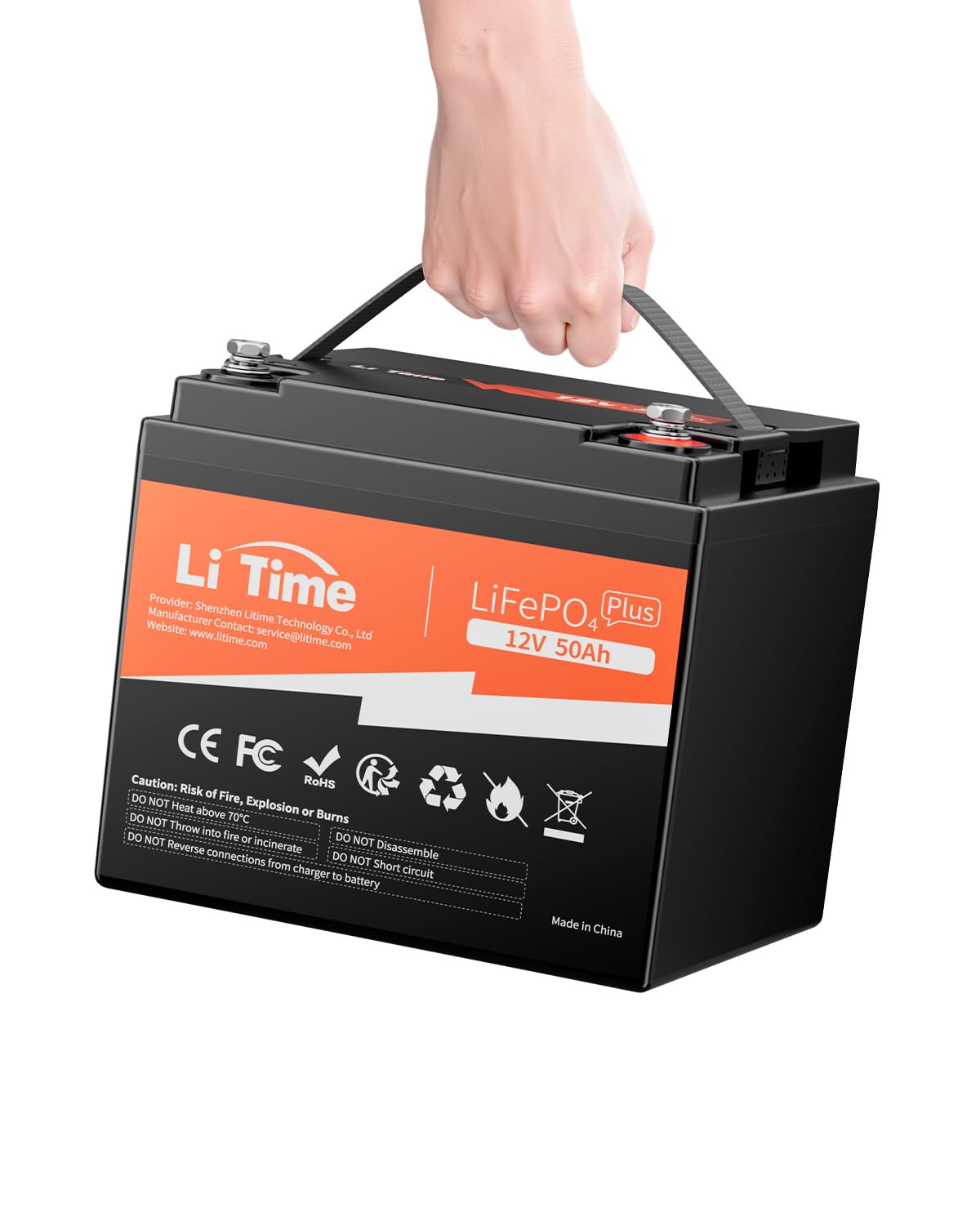 LiTime 12V 50Ah Plus Lithium Leisure LiFePO4 Battery, 4000+ Deep Cycles 10 Years Life, 640W Output Power, 50A BMS, Backup Power for Caravans, Trolling Motor, RV, Boat, Fish Finder