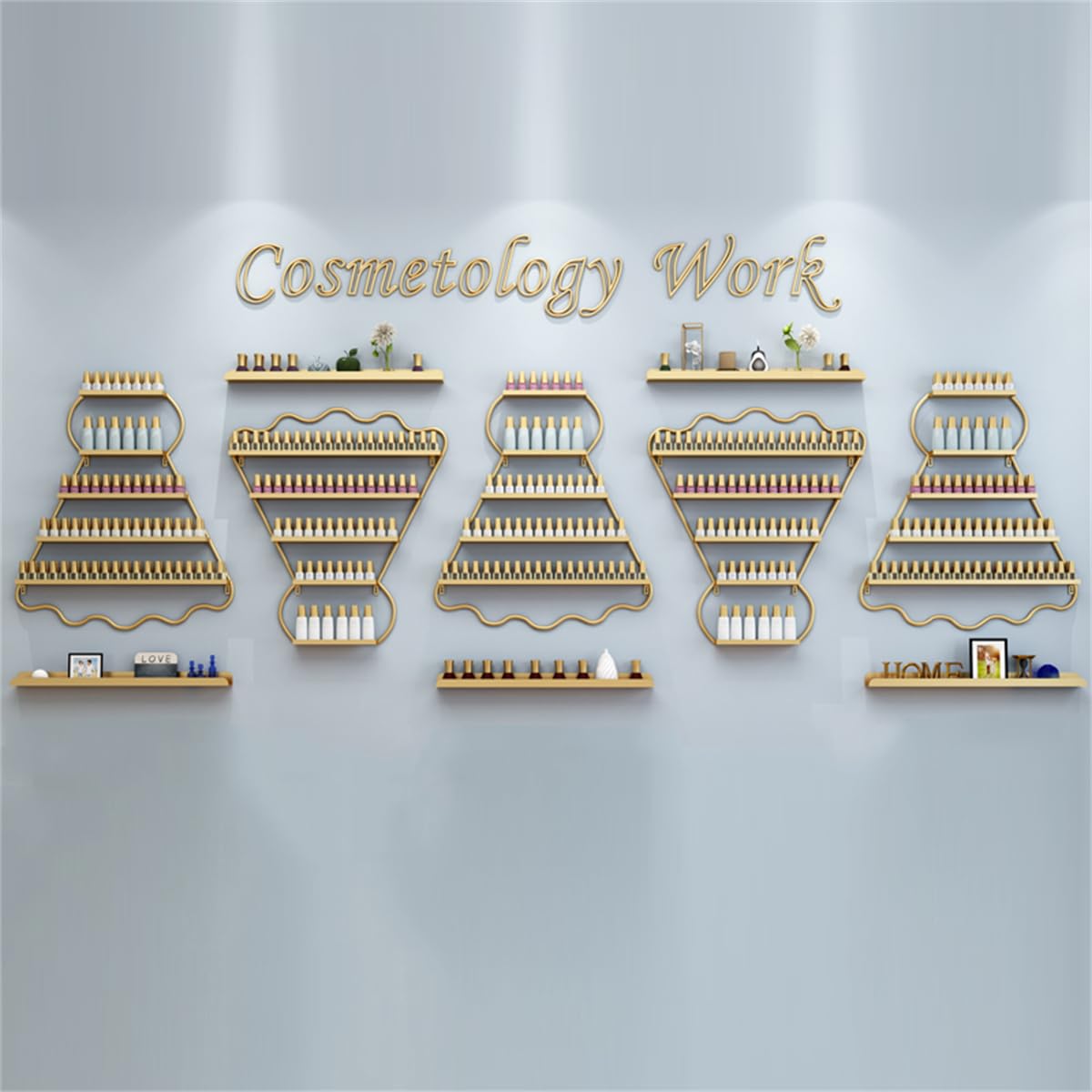 Étagères de Rangement murales en métal pour Vernis à Ongles, présentoir à 5 Niveaux pour cosmétiques, étagère Murale pour Rouge à lèvres, Parfum, organisateurs d'huiles essentielles,d'or