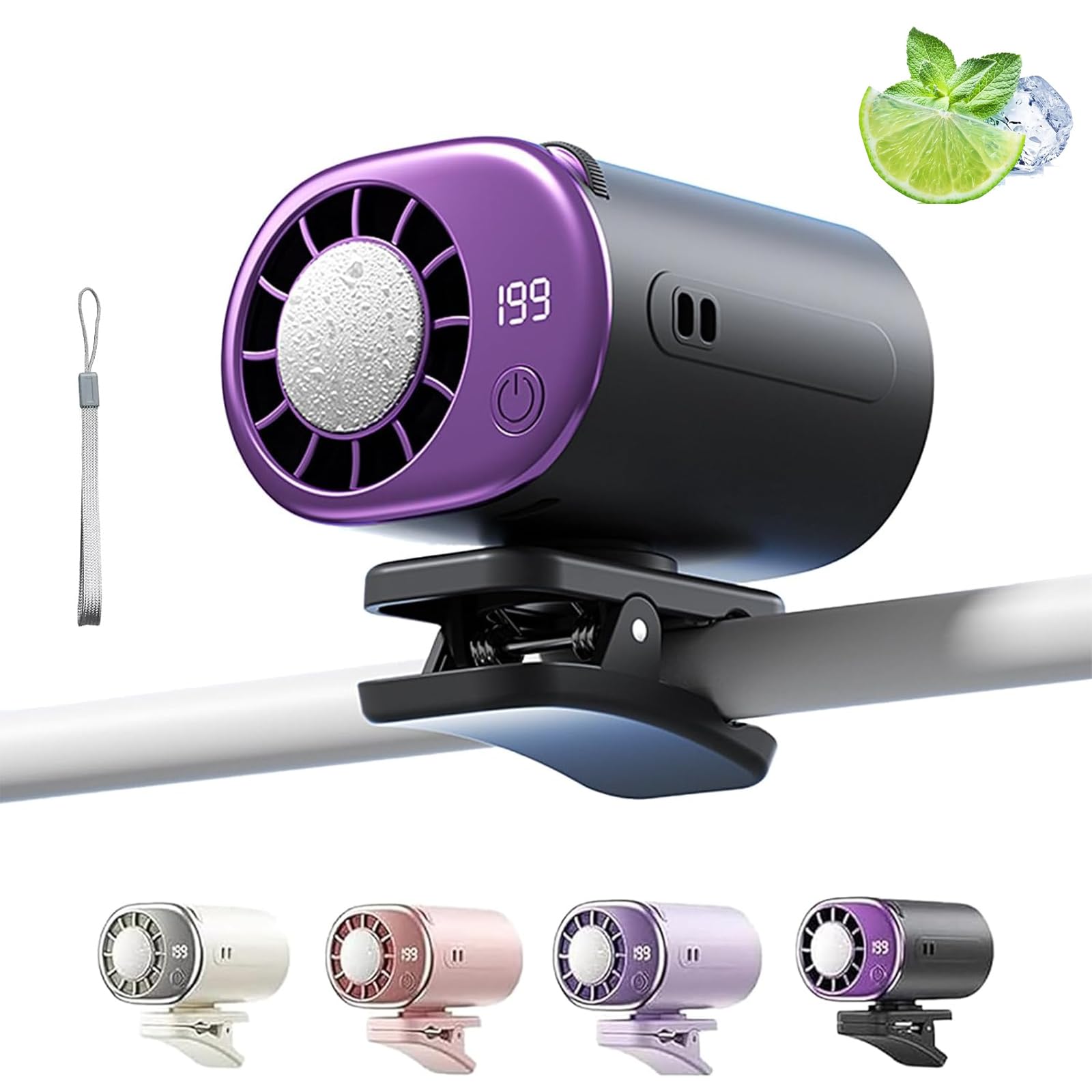 Ventilateur de climatiseur de voiture gris à clipser refroidisseur portable LED 360°