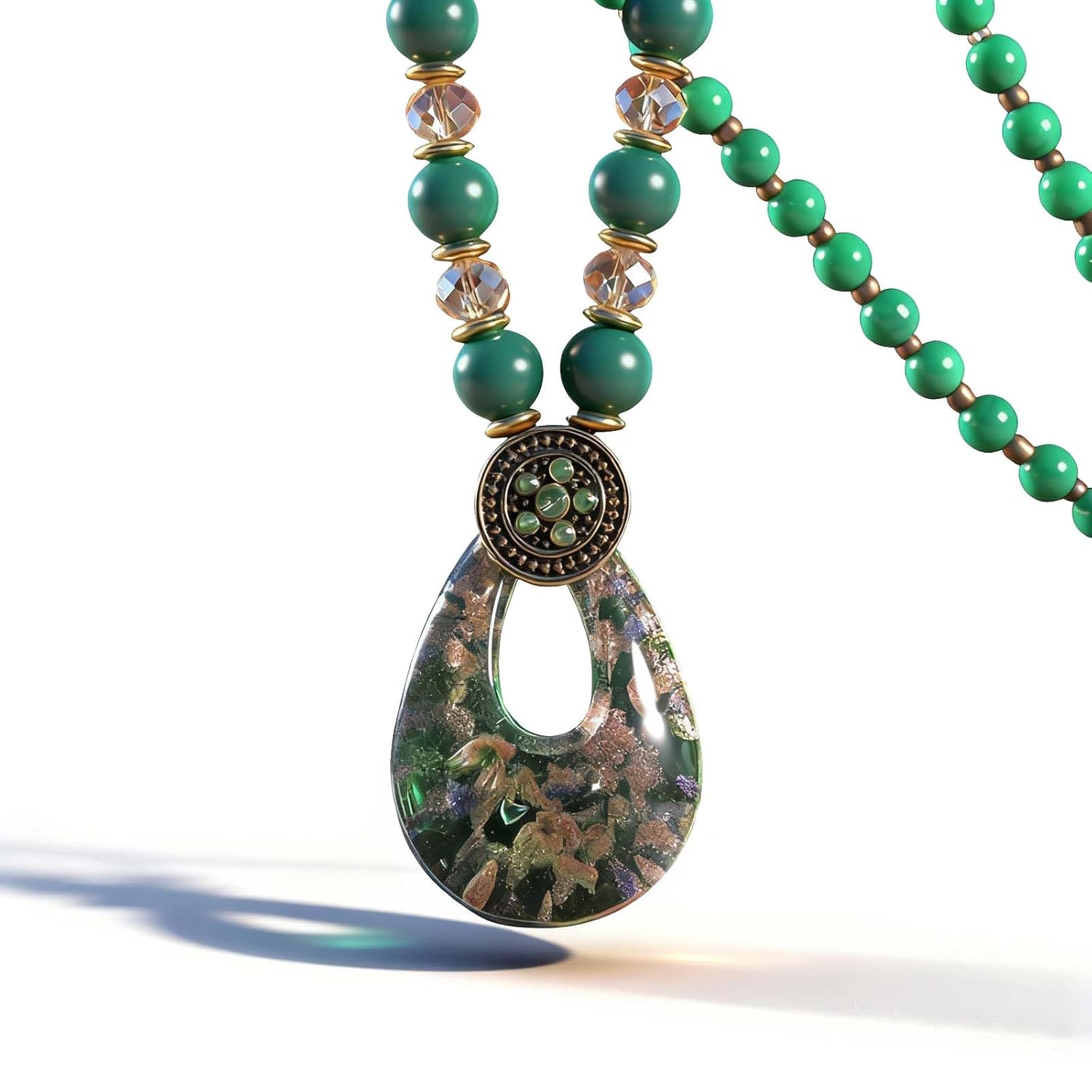 Colar feminino de esmeralda, longo, elegante, boêmio, strass, pedras preciosas, contas verdes, joia de esmeralda, bijuteria