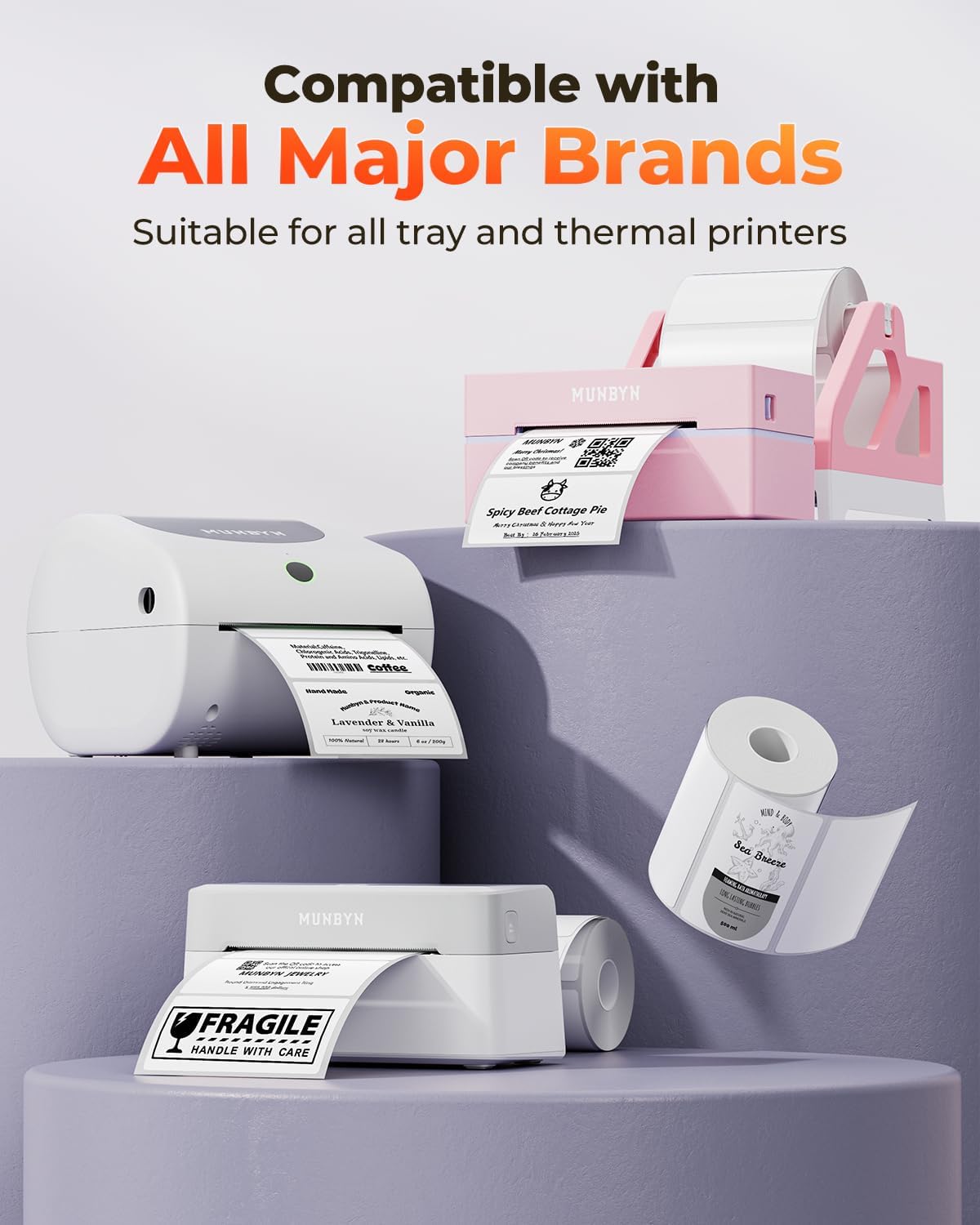 MUNBYN 4” X 2” Direct Thermal Labels, Thermal Printer Stickers, Strong Adhesive & Perforated Labels Paper for Barcode, Mailing, 500 Sheets/1 Roll,White - Image 3