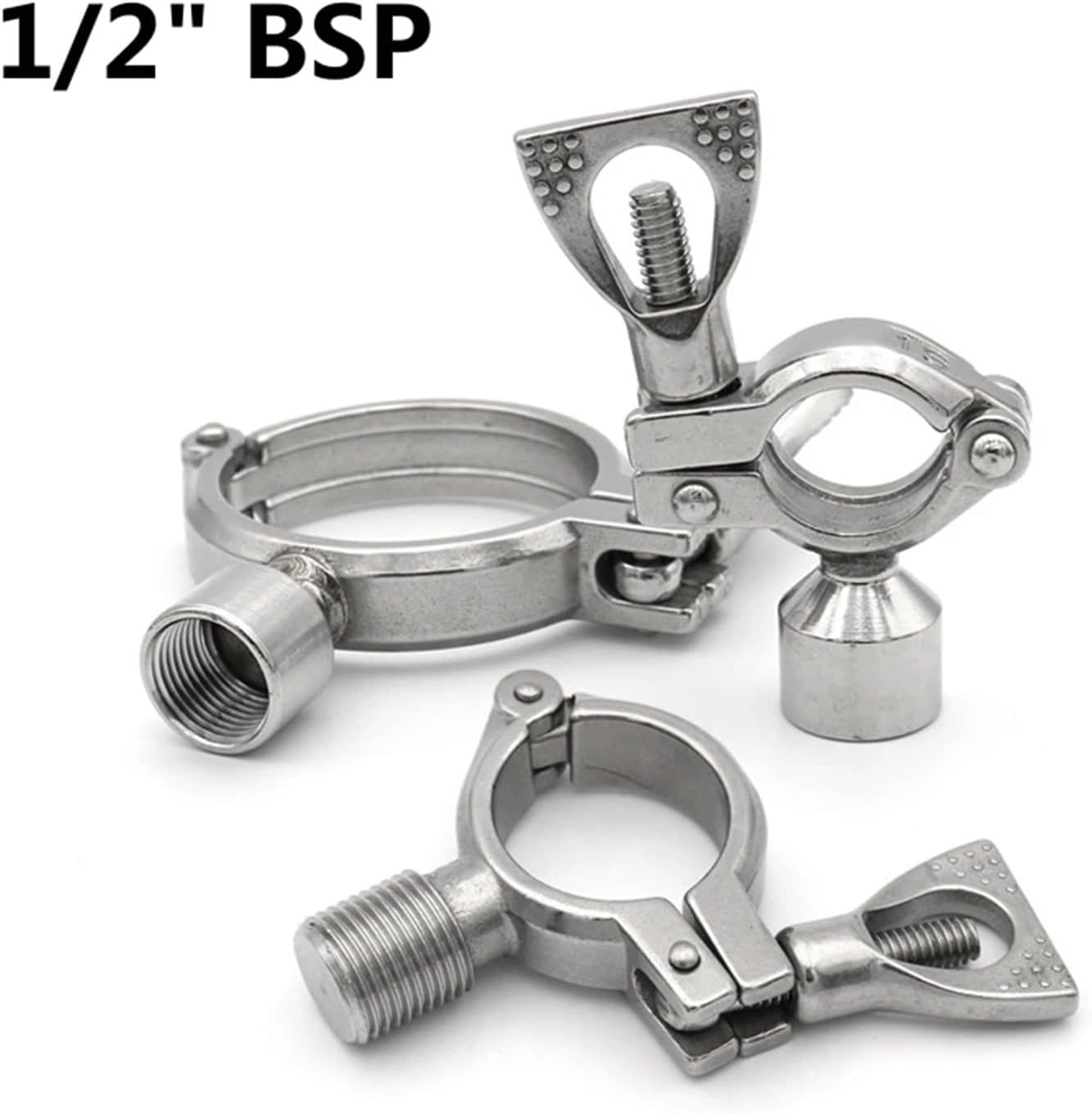 1PC Pipe Holder Clamp Clips Support Tube Hanger Bracket 304 Stainless Steel 1/2" BSPT Male Female Thread OD19 25 38 51 63 76 102mm(Male,Pipe OD 51MM_SS304)