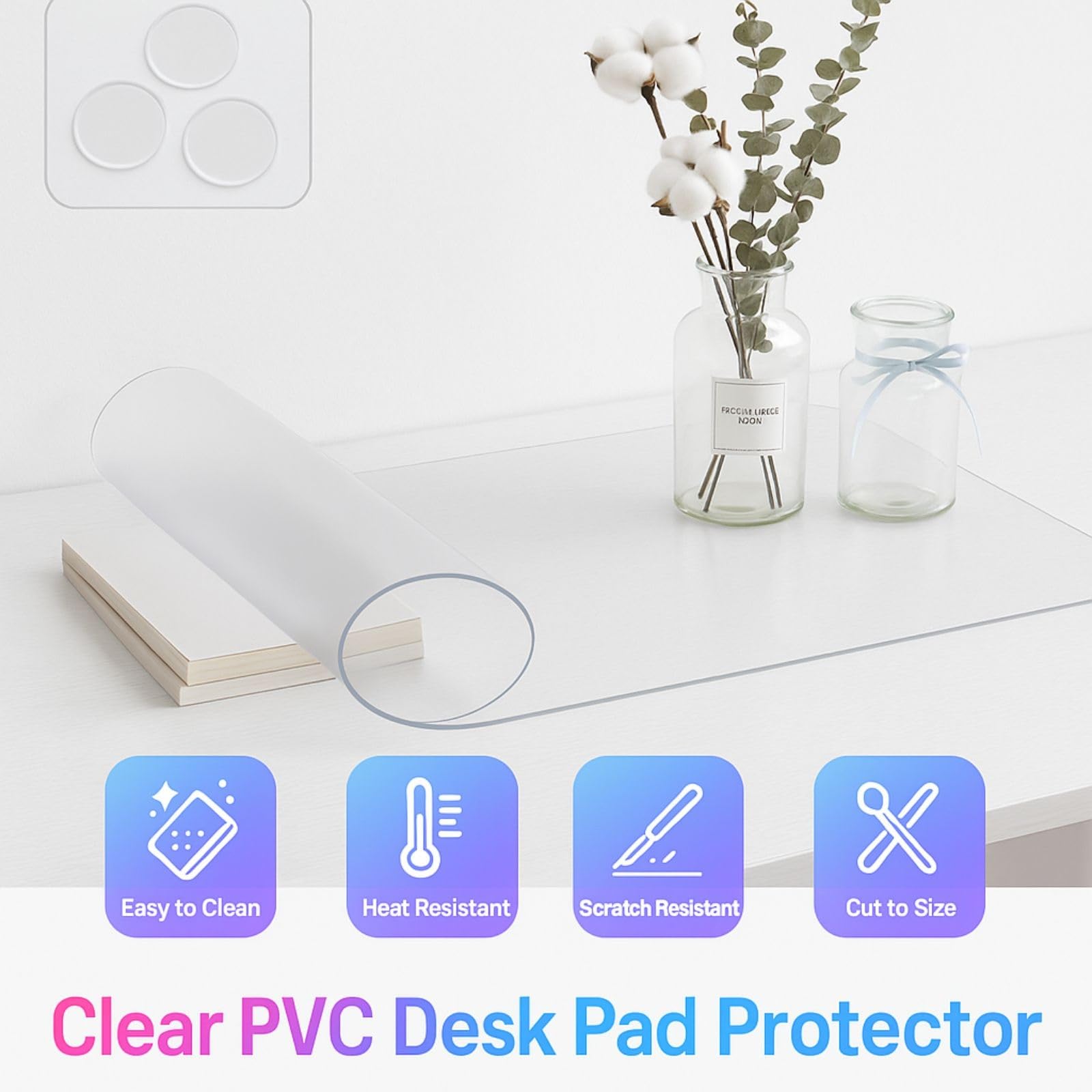 PVC-transparente Schützende Schreibtischunterlage 1.5mm, Tisch-Schutz Für Büro Zuhause，rutschfeste Runde Kanten, Schützt Vor Kratzern，Flecken, Ideal Als Mauspad Schreibunterlage(100cm x 200cm)