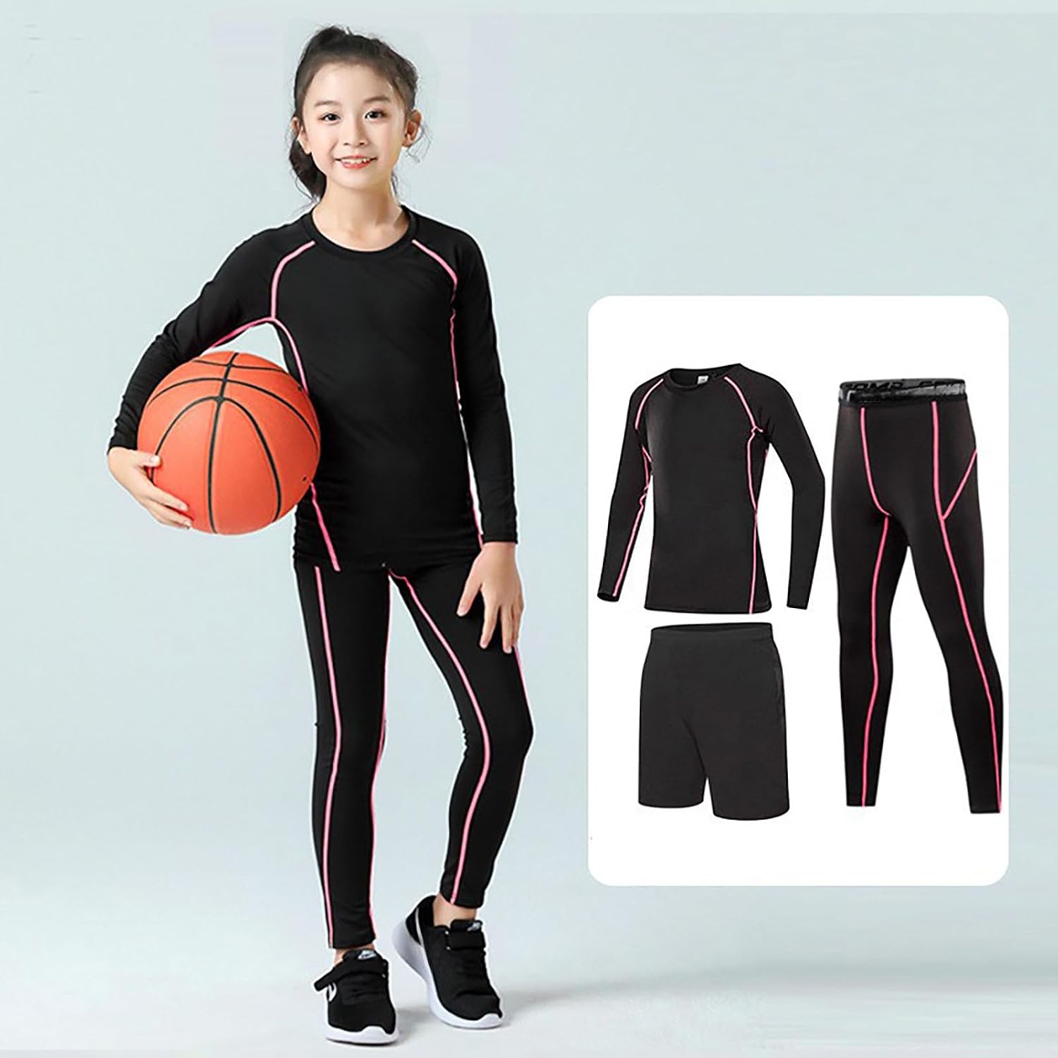 Boys Outfits Athletic Sets Thermal Base Layer Compression Gear Running Tights and Shirts for Active Kids