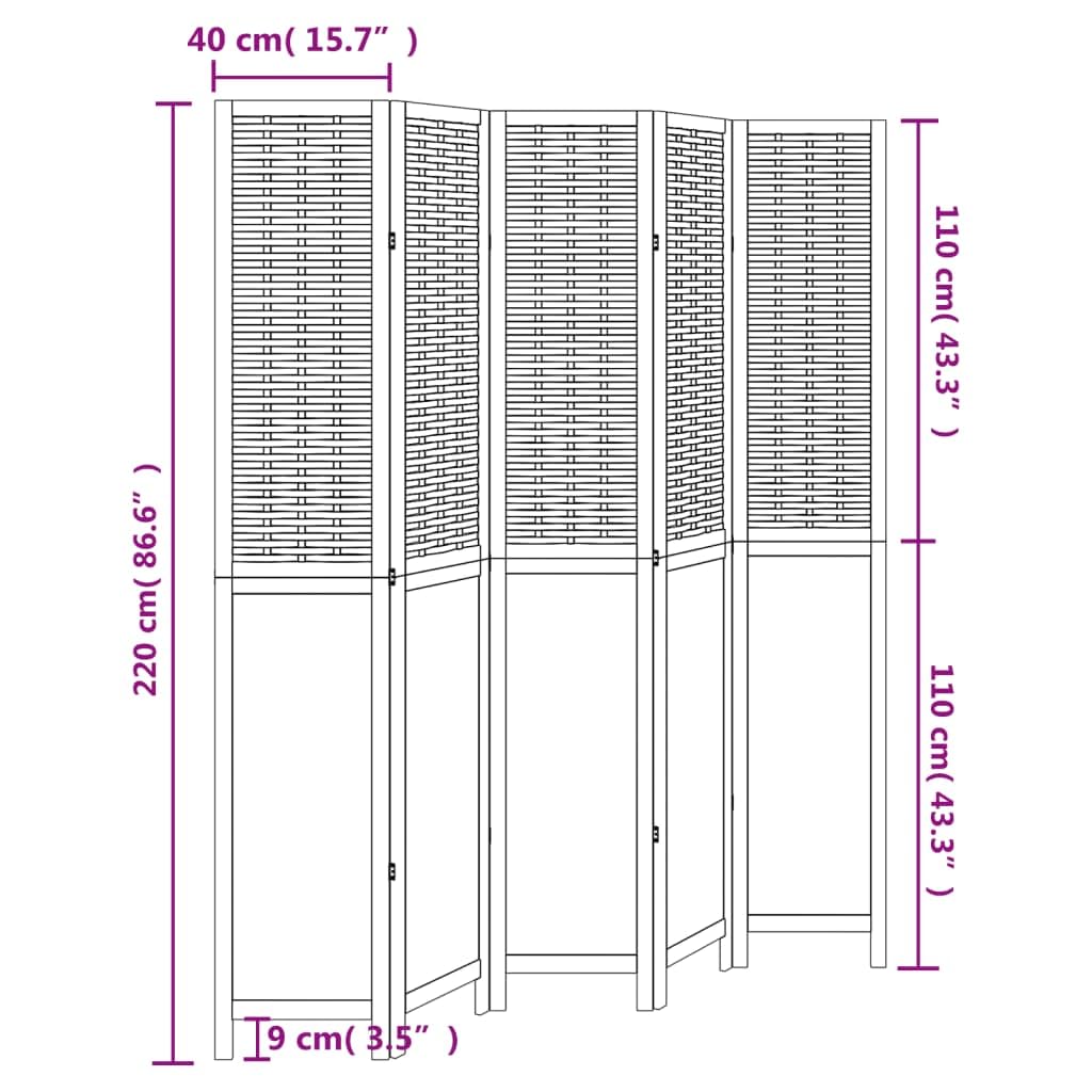 Kamerscherm Vida XL 5 panelen Paulowniahout Wit