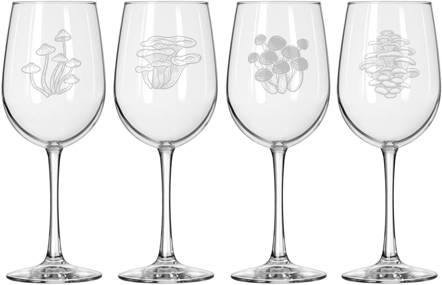 MIP Set of 4 Wine Glass for Red or White Wine Gift Mushroom Collection (16 oz Tall Stemmed)