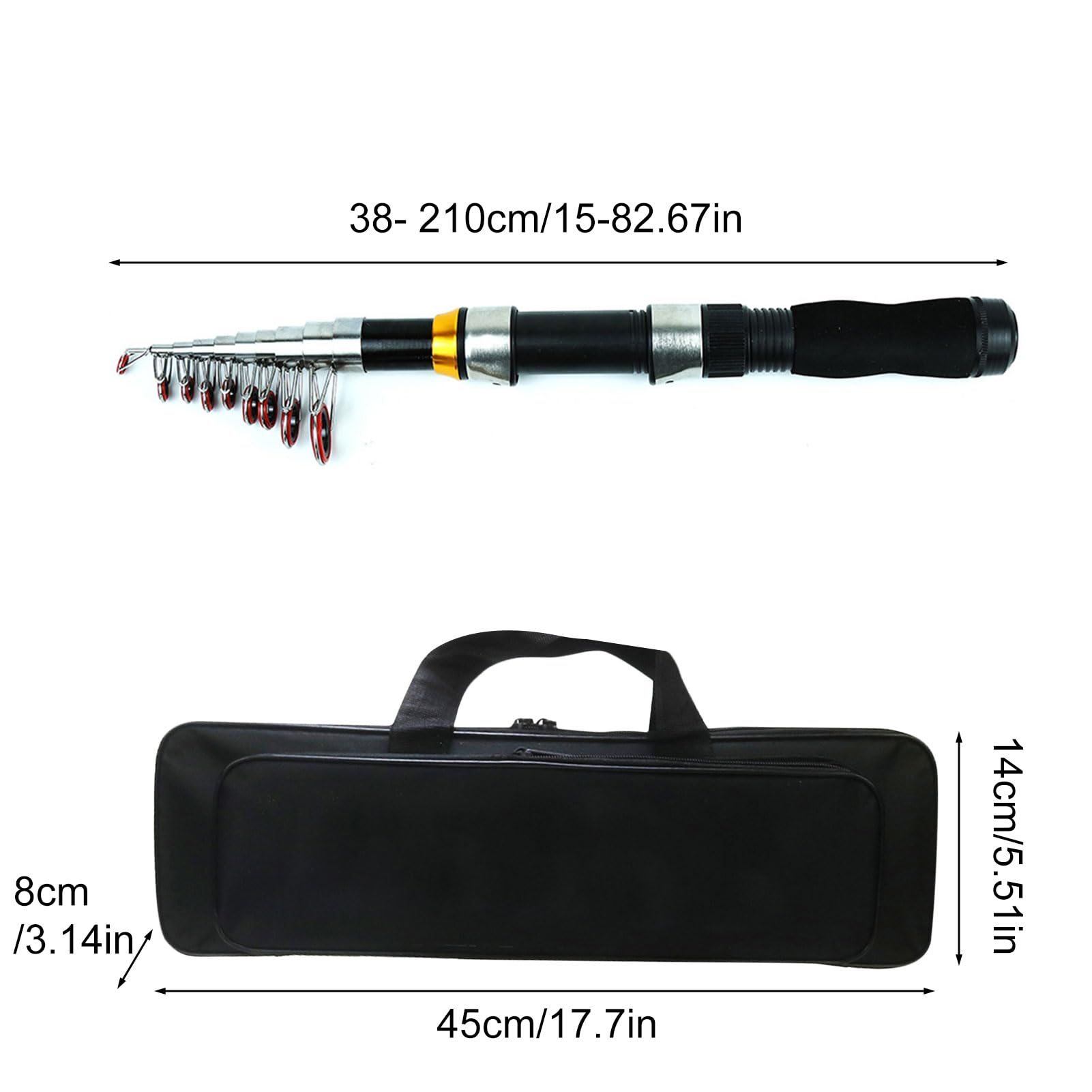 AOYEBO Teleskopowa wędka i kołowrotek, włókno węglowe, 210/230 cm,